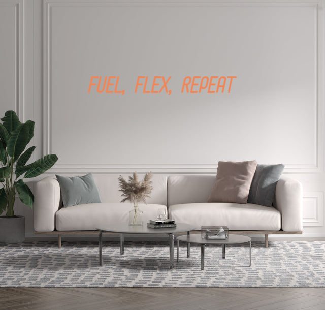 Custom text: FUEL, FLEX, REPEAT - YELLOWPOP USA