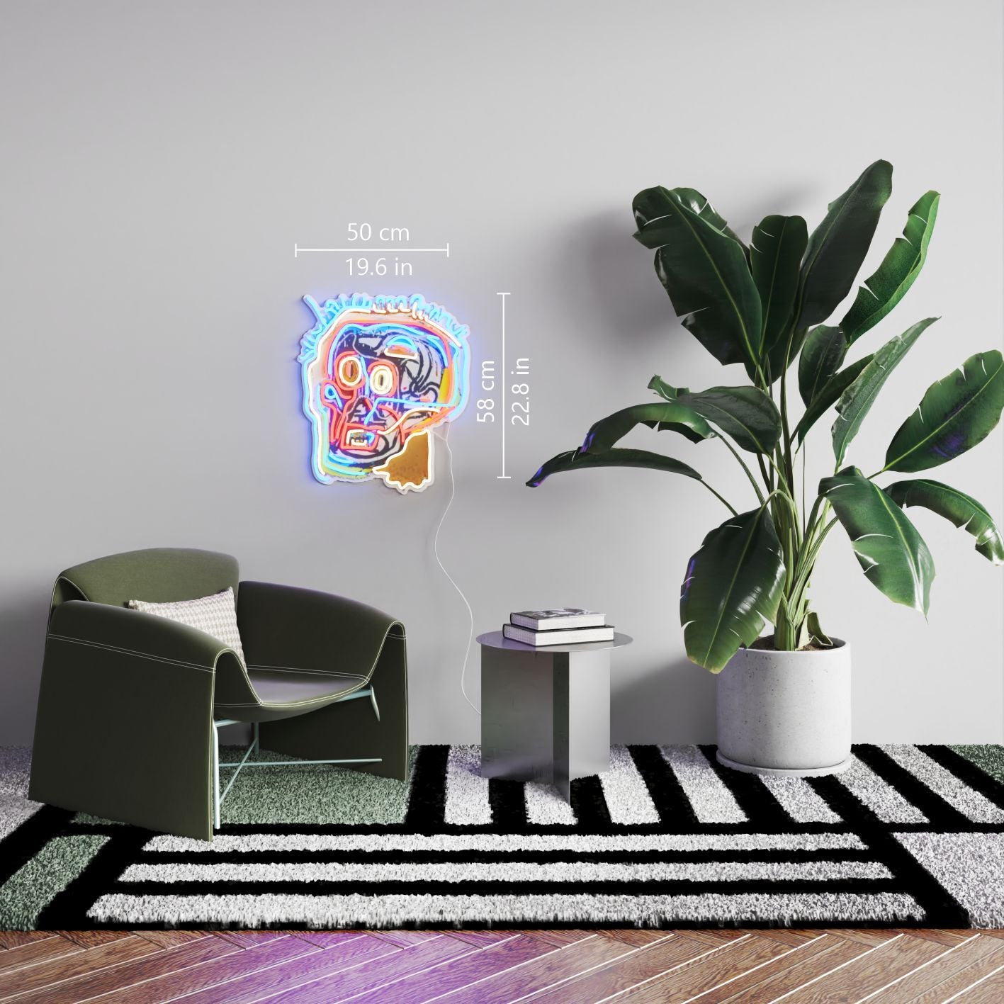 Untitled (Head) YP x Jean Michel Basquiat, LED neon sign