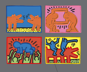 ミックスカラーのイエローポップ x キース・ヘリング LED ネオンサイン