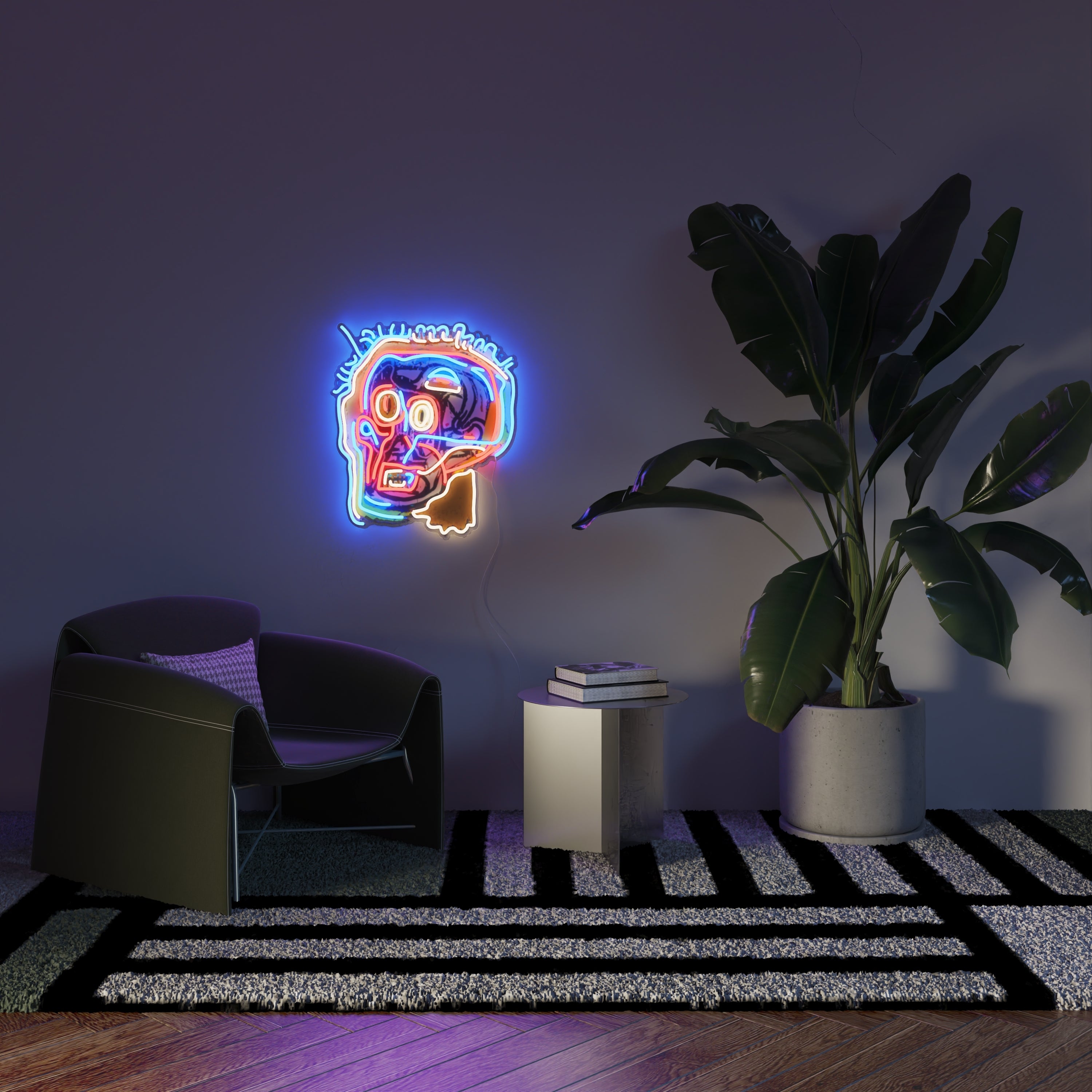 Untitled (Head) YP x Jean Michel Basquiat, LED neon sign