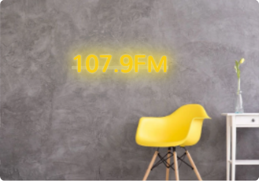Custom text: 107.9FM
