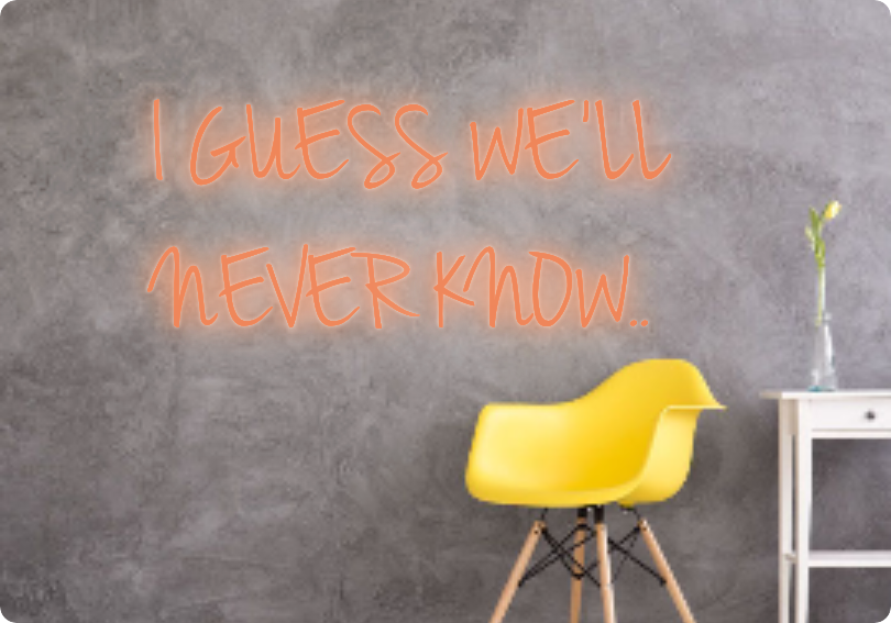 Custom text: I GUESS WE’LL
NEVER KNOW..