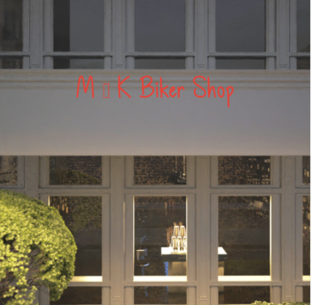 Custom text: M & K Biker Shop