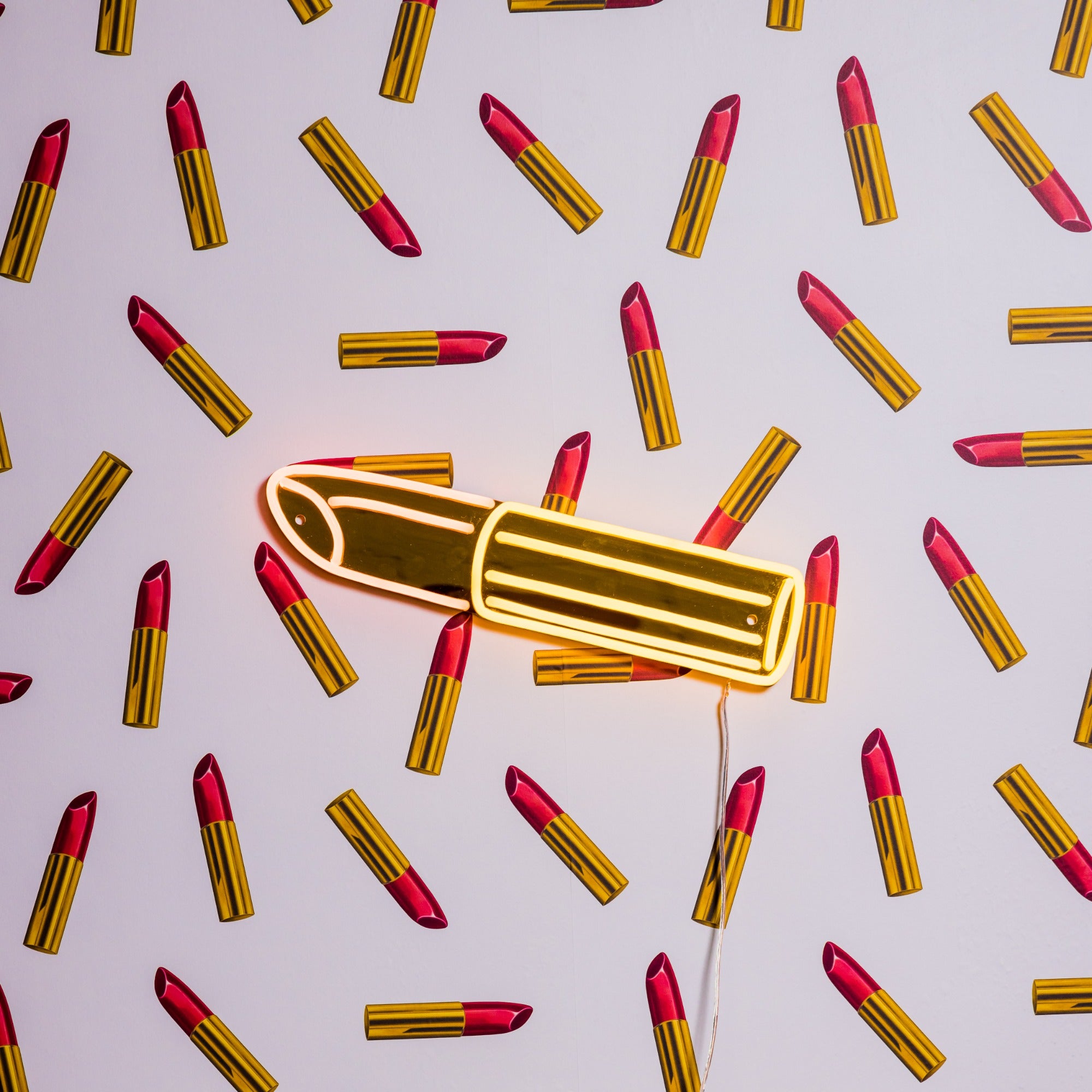 Golden Lipstick by Tom Wesselmann, LED neon sign